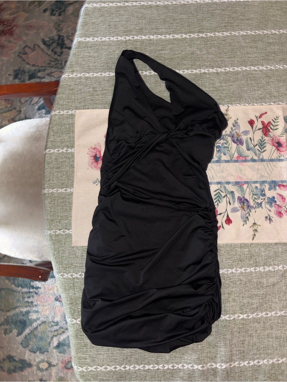 Black Halter Ruched Women's Dress
